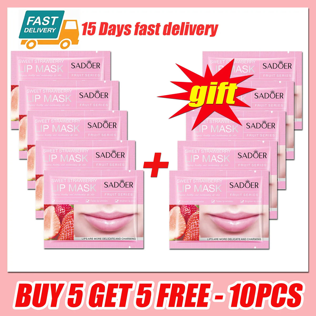 Collagen Lip Mask Strawberry Lip Sleeping Mask Moisturizing Hydrating Lip Balm Nourishing Lip Patches Lip Skin Care Products