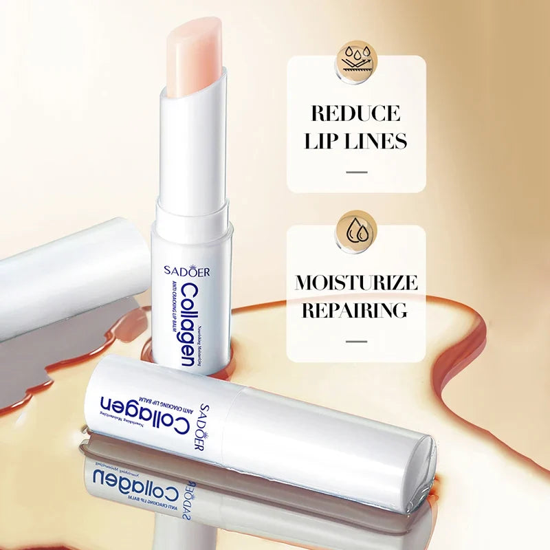 SADOER Collagen Lip Balm Moisturizing Anti Cracking Brightening  Repair Nourishing Hydrating Lipstick Lips Skin Care Products