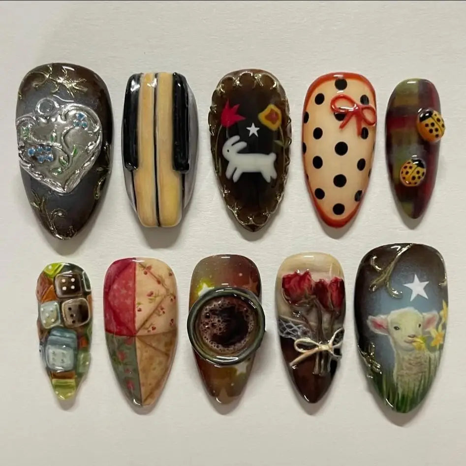 24pcs Gradient Black False Nails Yellow Star Moon Swan Pattern Press On Nails Sweet Cool Bowknots Flower Fake Nail Y2k Manicure