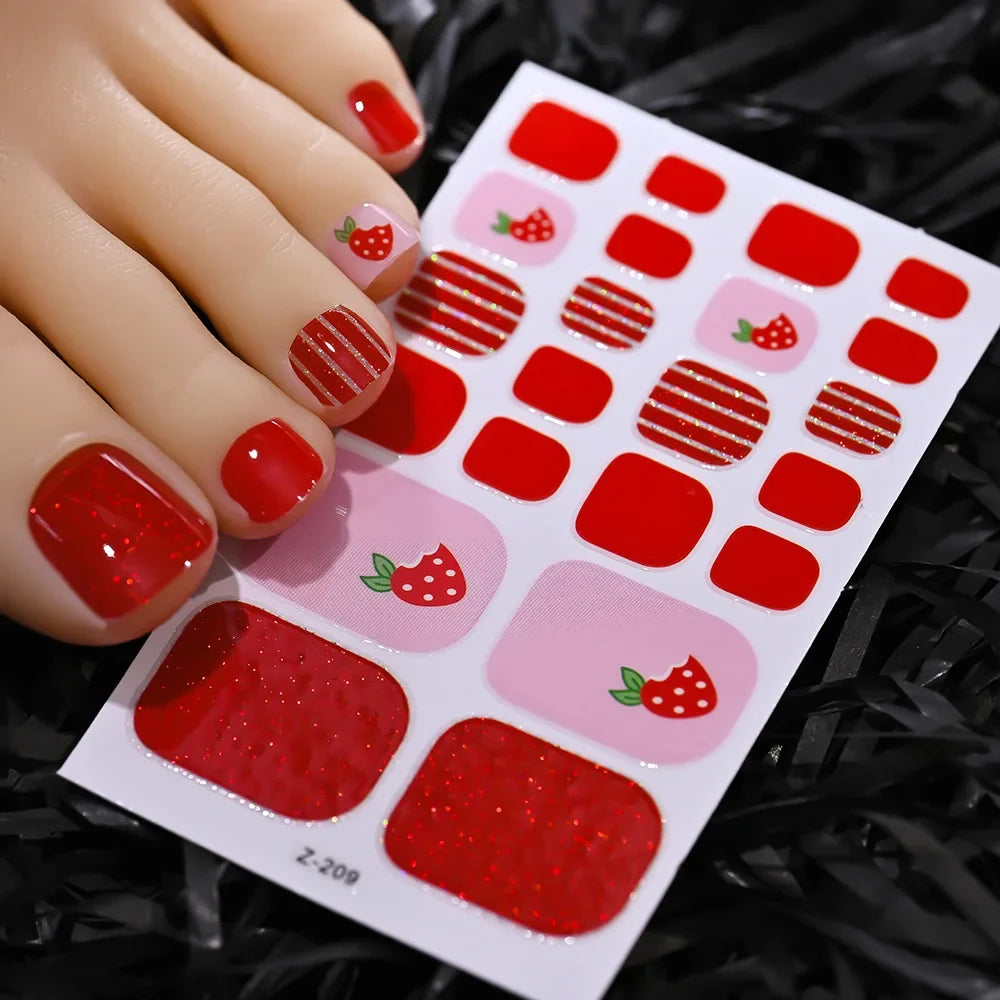 1pcs 22tips Gradient Glitter Full Toe Nail Wraps 3D Shiny Omber Pink/Purple/blue Toe Nail Polish Stickers Baking Free Toe Strips
