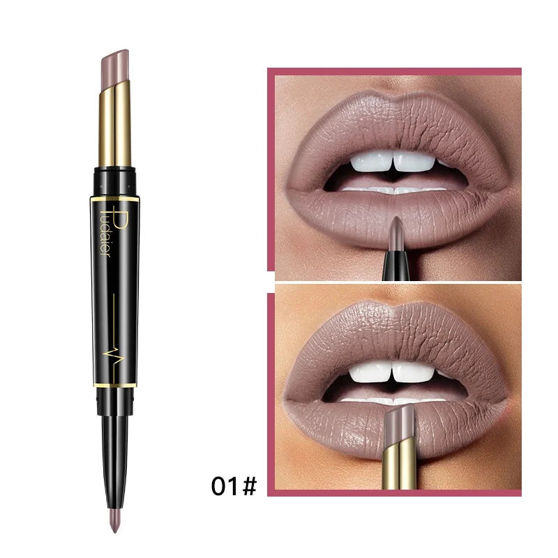 1pcs Matte Lip Liner & Lipstick 2 in 1 Double Ended Waterproof Long Lasting Non-Fading Smooth Velvet Nude Makeup Tool for Women