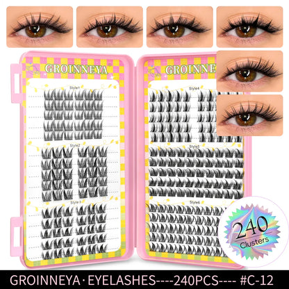 GROINNEYA Eyelashes Clusters 320 pcs Natural Eyelash extension Cluster Lashes Volume Mixed Tray Lashes Cluster Natural Lashes