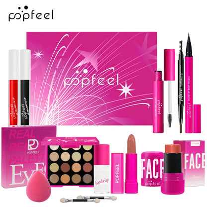 POPFEEL Pink Makeup Set Gift Box - Kit with Eyeshadow, Blush, Lipstick for Girls - Perfect Birthday or Special Occasion Present