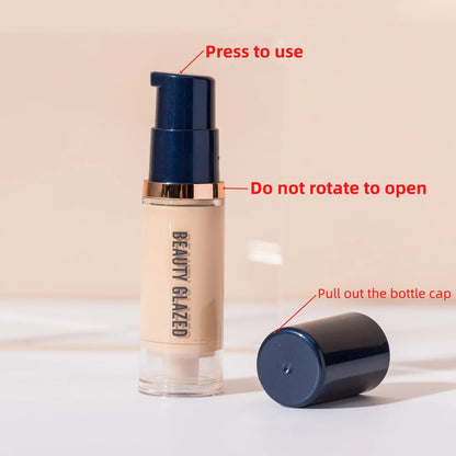 BEAUTY GLAZED 3Pcs Face Makeup Set,Matte Long lasting Waterproof Liquid Foundation+Primer+Puff