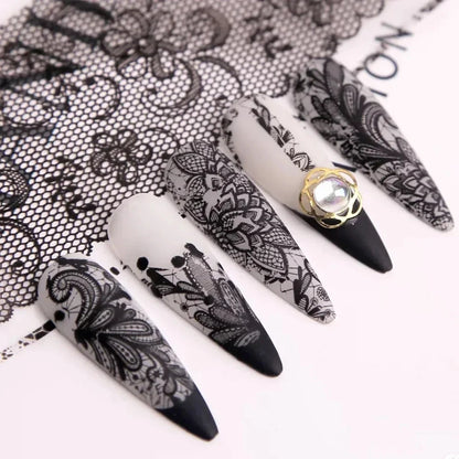 10 Rolls/Box White Black Lace Nail Art Foils Set Nail Transfer Sticker Paper DIY Manicure Nail Decoration Accessories
