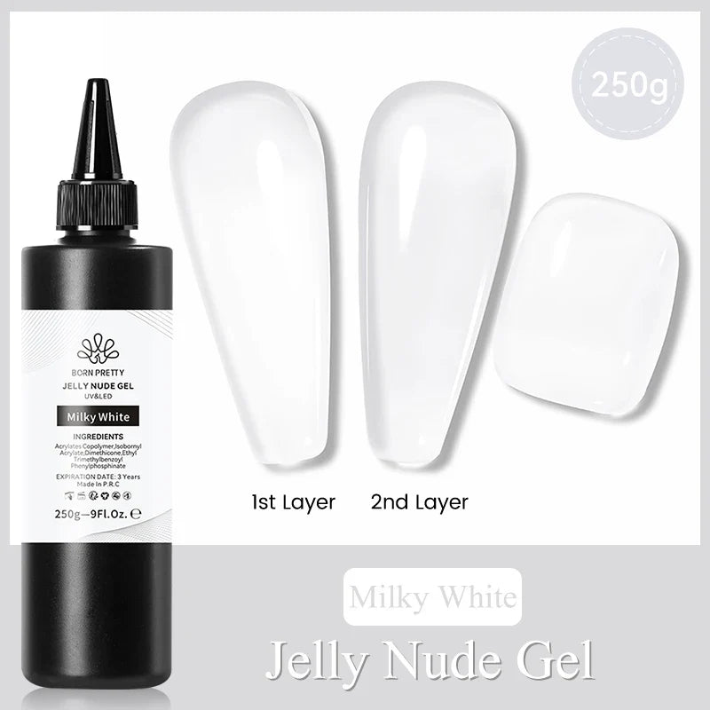BORN PRETTY 250g Pure Black White Color Gel Nail Polish Semi Permanent Jelly Nude Gel Refilled Package Soak Off UV LED Gel
