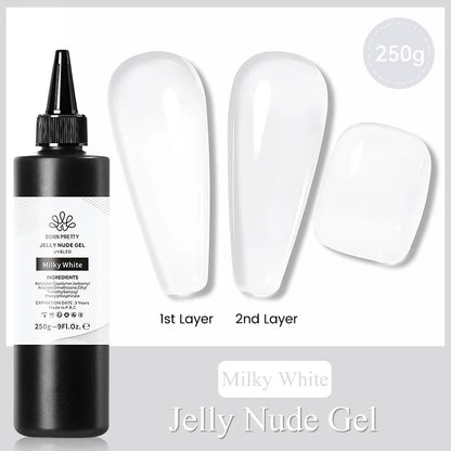 BORN PRETTY 250g Pure Black White Color Gel Nail Polish Semi Permanent Jelly Nude Gel Refilled Package Soak Off UV LED Gel