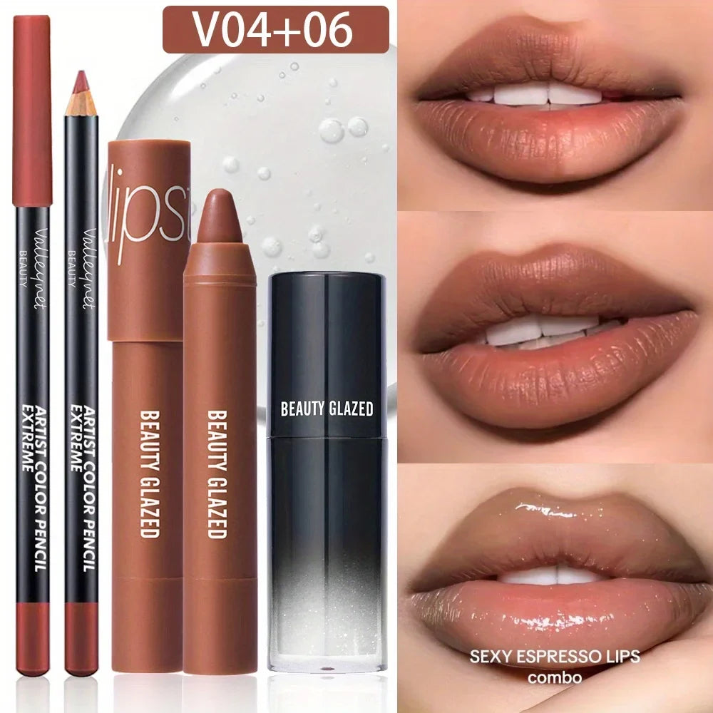 3Pcs/Set Lip Liner + Lipstick+ Lipgloss Lipoil Lip Liner, and Lip Glaze Set. Lip Combo Set ,matte Lipstick,lip Cosmetics