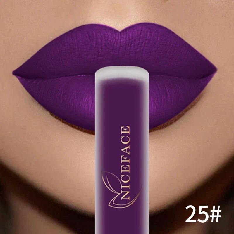 NICEFACE Matte Liquid Lipstick Waterproof Long Lasting Lip Gloss Tint Sexy Red Nude Purple Metallic Lipsticks Makeup Cosmetics