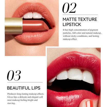 6 Colors Gold Bar Tube Lipstick Matte Texture Pearlescent Glitter Velvet Lipstick Valentine's Day Gift 1PCS