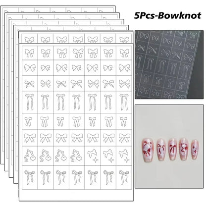 5Pcs Hollow Out Butterfly Nail Art Stencils Stickers Spray Painted Design Love Pattern Template Nail Decals Auxiliary Tools