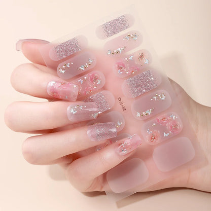 14Tips DIY Baking-Free Nail Stickers Spring Summer Flowers Self-Adhesive Nail Strips Full Cover Nail Decoration Decal