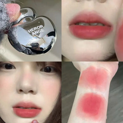 Peach Heart Silky Matte Lipgloss&Blush Low-saturation Gray Pink Liquid Lipstick Waterproof Non-Stick Cup No Fade Lip Tint Makeup