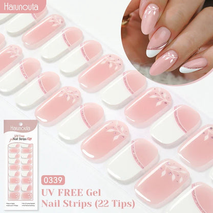 22strips UV Free Nail Gel Strips Loving Heart Gel Polish Nail Sticker Curing-free Adhesive Stickers for Nails Long Lasting Wrap