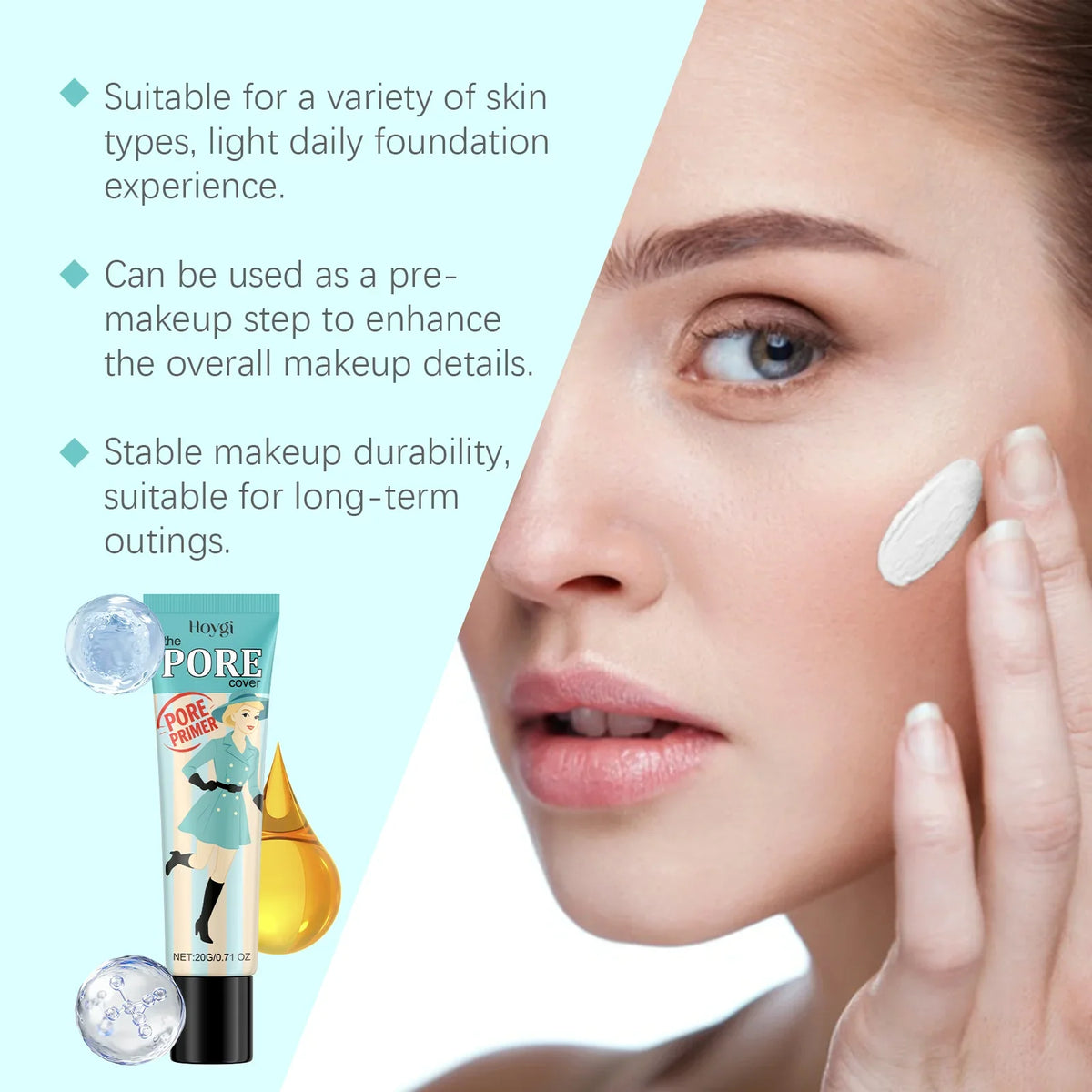 Pre-Makeup Pore Primer Even Skin Tone Oil Control Smoothing Skin Texture Invisible Pores Moisturizing Waterproof Makeup Cosmetic