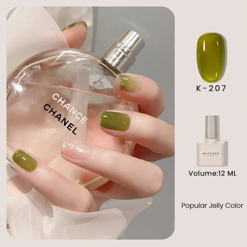 MAYCHAO 12ml Jelly Gel Nail Polish Semi Permanent Top Coat Soak Off UV LED Gel Art Nail Varnish Manicure Long Lasting Nail Gel