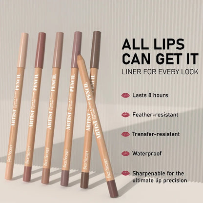6pcs Face Secret Lip Liner Pencil Set,Ultra-Fine,Smooth Long Lasting Waterproof Matte Velvet,Brown Mixed Color
