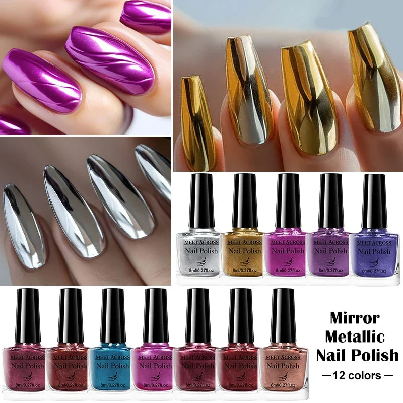 8ml Mirror Metallic Nail Polish No Need Lamp Curing Air Dry Salon Quality Soak-Off Long Lasting Varnishes DIY Manicure Design