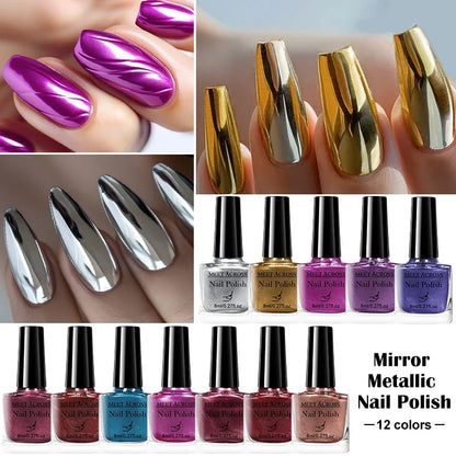 8ml Mirror Metallic Nail Polish No Need Lamp Curing Air Dry Salon Quality Soak-Off Long Lasting Varnishes DIY Manicure Design