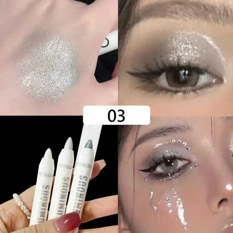 Brightening Highlighter Pen, Long Lasting Waterproof, Smooth Matte Pearly Glitter White Silvery Eyeliner Eyeshadow Stick