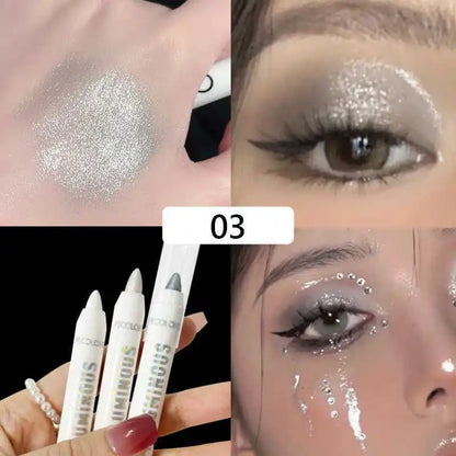 Brightening Highlighter Pen, Long Lasting Waterproof, Smooth Matte Pearly Glitter White Silvery Eyeliner Eyeshadow Stick