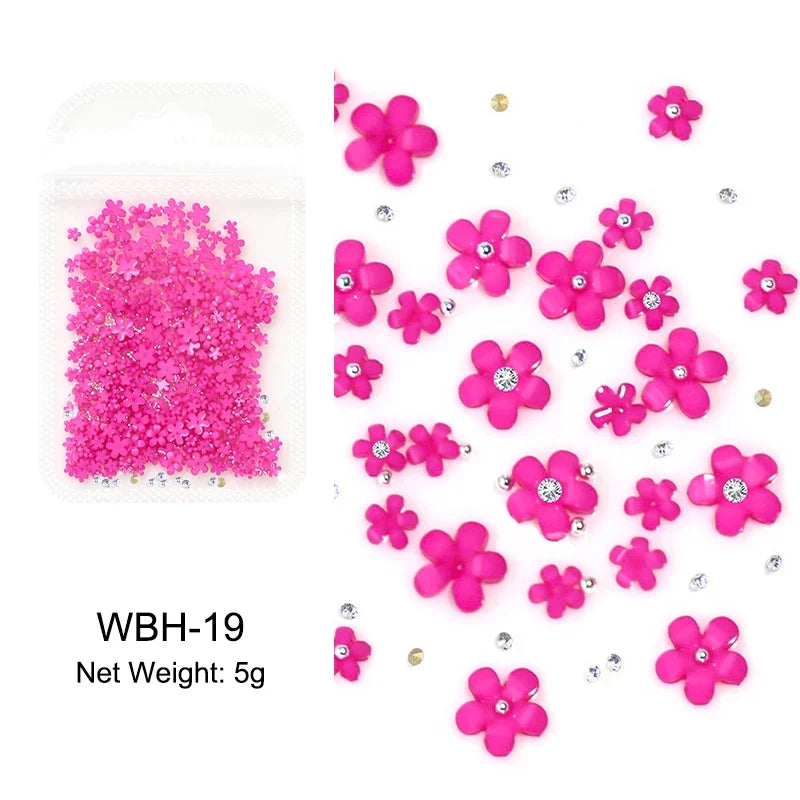 White Acrylic Flower Nail Art Decorations Mixed Size Rhinestones Red Blue Gem Manicure Tools Accessories DIY Nails Design 5g