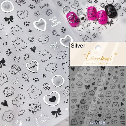 Cute Cat Eye Fishbone Animals Leopard Cat Ginger Cat Kitten Exclamation Point Paw Self Adhesive Nail Art Sticker Manicure Decals