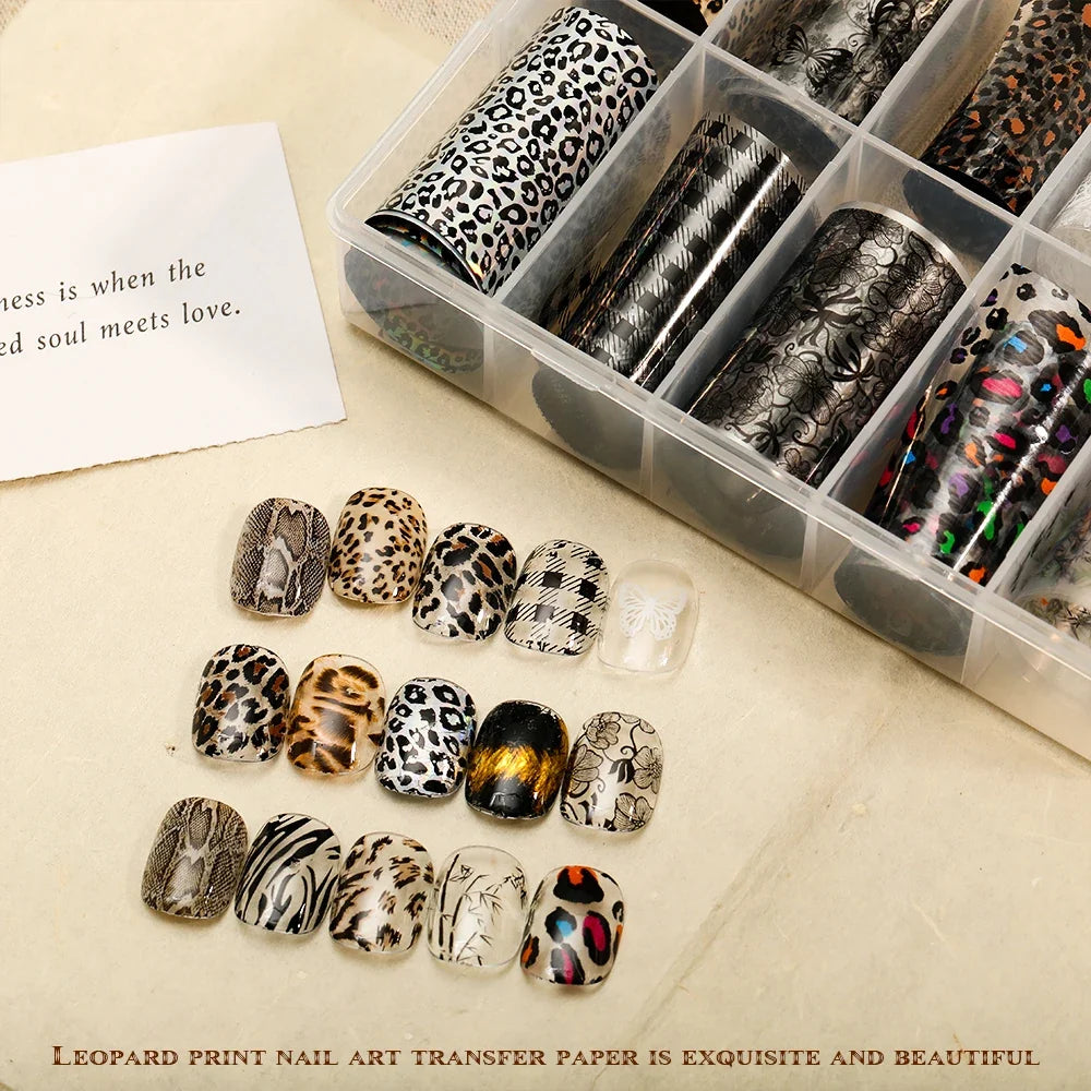 10 Rolls Water Soluble Leopard Print Transfer Paper Nail Transfer Foil Animal Printing Stickers Professional Nail Art Design
