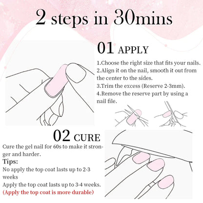 20Tips Gradient French Semi-cured Gel Nail Sticker UV Lamp Needed Full Cover Nail Gel Polish Wraps Manicure Press on Nails Decal