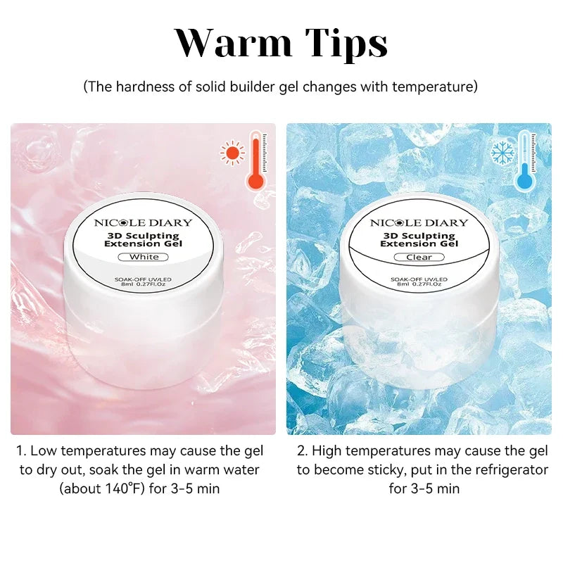 NICOLE DIARY White Non Stick Hand Extension Gel Nail Polish For 3D Shaping Carving Flower DIY Nail Art Extension Acrylic