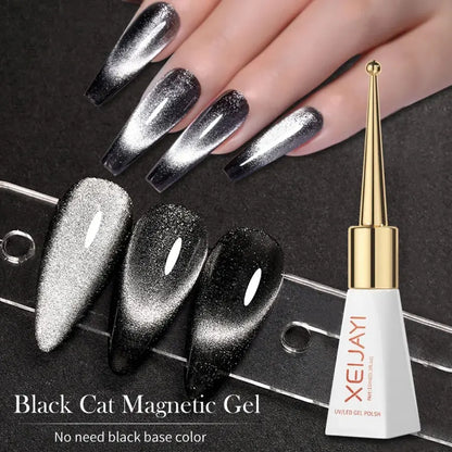 1pc 10ml Holographic Glitter Mirror Porcelain White Cat Eye Gel Polish Magnetic Galactic Effect Gel Nail Polish Soak Off UV LED