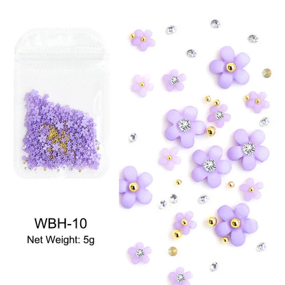 White Acrylic Flower Nail Art Decorations Mixed Size Rhinestones Red Blue Gem Manicure Tools Accessories DIY Nails Design 5g