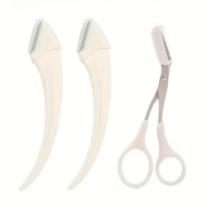 1Pcs/2Pcs/3Pcs Crescent Moon Eyebrow Trimmer Set, Stainless Steel Curved Eyebrow Razor Eyebrow Scissors With Comb