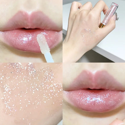 Moisturizing, plump and sparkling lip gloss, water-glossy mirror lip glaze, moisturizing and moisturizing lip oil for pouty lips