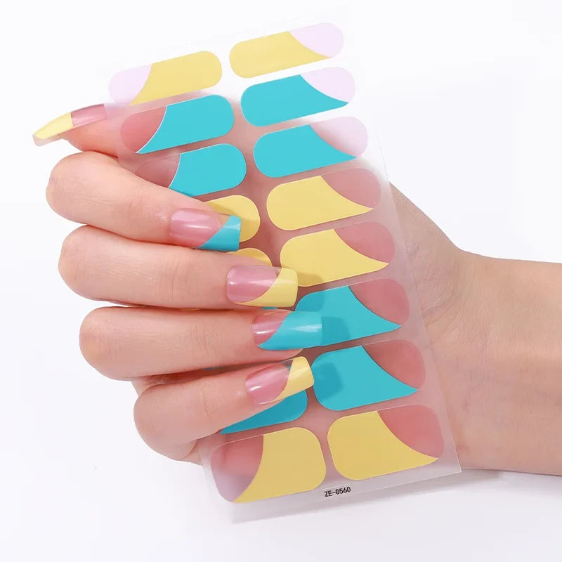 16Tips Full Cover French Nail Polish Strips Gradient Glitter Nail Stickers Self Adhesive Manicure Decoration Nail Art Decals