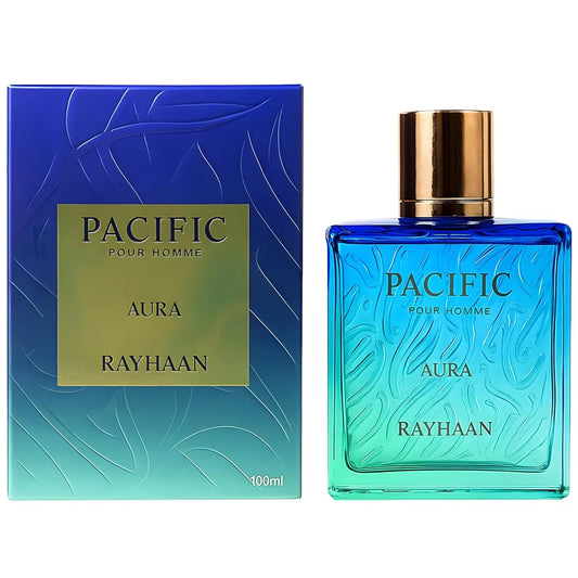 Rayhaan Pacific Aura - Citrus, Aromatic, Mint, Amber, Fresh - Eau de Parfum Spray for Men, 3.4 Ounce / 100 ml
