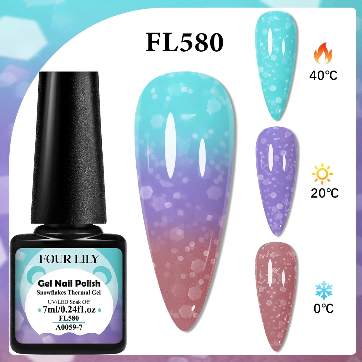 FOUR LILY 7ml Thermal Nail Gel Polish 3 Colors Changing Semi Permanent Soak Off UV/LED Nail Supplies Gel for Manicure Design