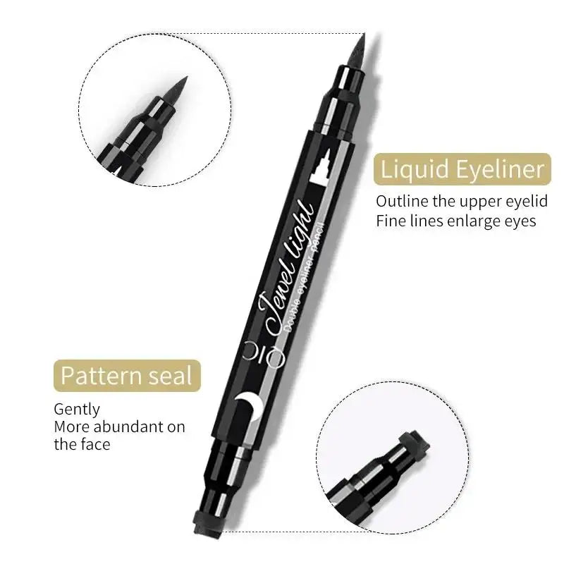 Double Ended Eyeliner With Eye Stamp Liquid Felt Tip Eyeliner Pen Black Waterproof Long Lasting and Smudge Proof Makeup Women