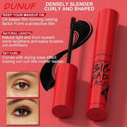 DUNUF 1 Pcs Long Lasting Mascara Thin Thick Waterproof Curl does not Easily Stain Sweat-proof and Non-smudging Beginner Friendly