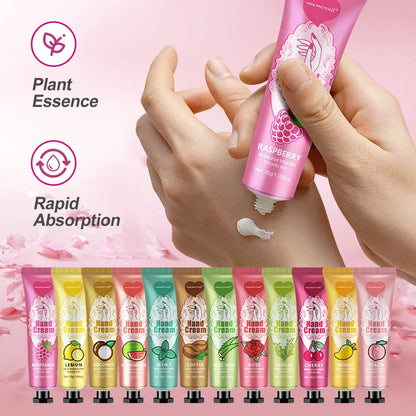 12 Hand gift Hand cream and lip balm set Friends Party Gift with love net bag and thank you card Holiday gift