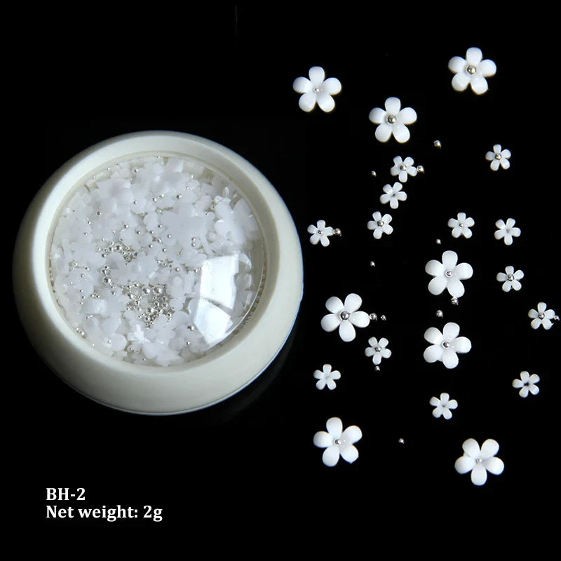 White Acrylic Flower Nail Art Decorations Mixed Size Rhinestones Red Blue Gem Manicure Tools Accessories DIY Nails Design 5g