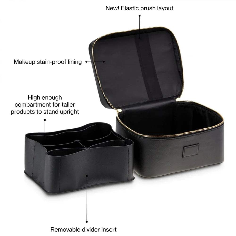 Customized name pu leather cosmetic bag with zoned storage and large capacity toiletry bag for autumn and winter new products
