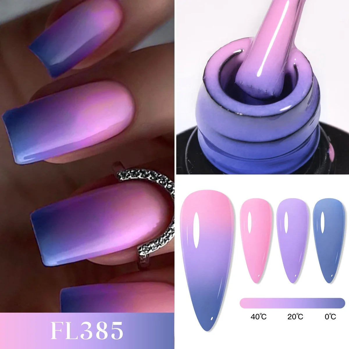 FOUR LILY 7ml Thermal Nail Gel Polish 3 Colors Changing Semi Permanent Soak Off UV/LED Nail Supplies Gel for Manicure Design