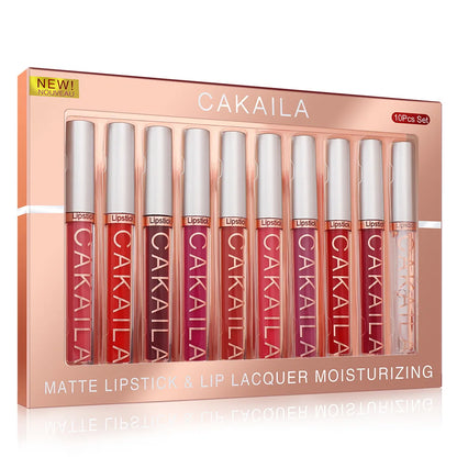 10pcs/set Nude Lip Gloss Matte Velvet Lipstick Waterproof Long-lasting  Liquid Lipstick Women Moist Lip Tint