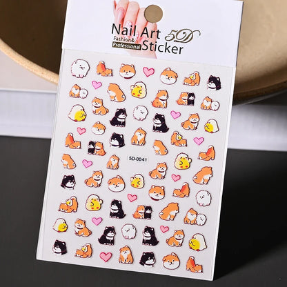Lovely Cat Nail Decals 3D Animal Cartoon Dog Scrawl Relief Self Adhesive Nail Art Stickers Cute Puppy Kitty Y2K Nails Decoration