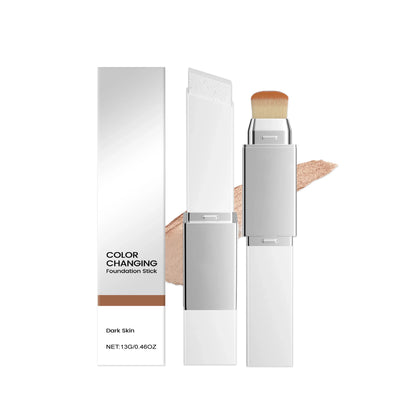 2-in-1 Color-Changing Foundation Make-Up Stick Liquid Double Head with Brush Lightweight Brightening Matte Liquid Base Cosmetics