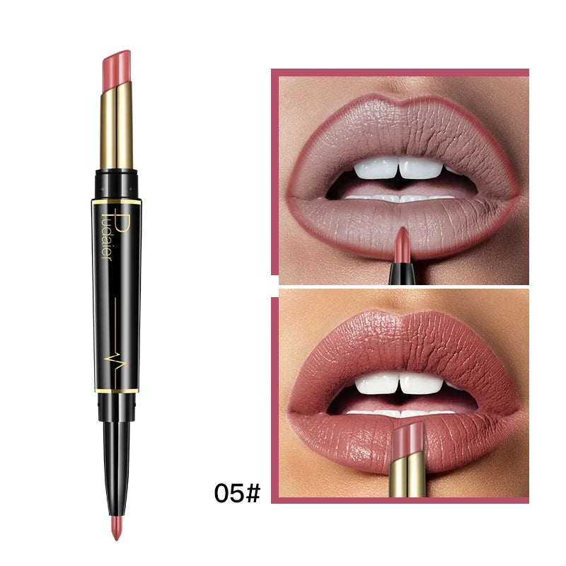 1pcs Matte Lip Liner & Lipstick 2 in 1 Double Ended Waterproof Long Lasting Non-Fading Smooth Velvet Nude Makeup Tool for Women
