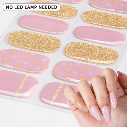 16Tips Gradient Starry Sky Gel Nail Strips Full Cover Sparkling Glitter Baking-Free Gel Nail Stickers DIY Manicure Decoration