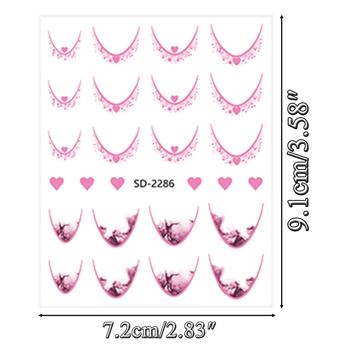 12 Sheets Gradient French Tip Nail Stickers Heart Design Nail Decals Self-Adhesive Manicure Stickers 12 Colors for DIY Nail Art