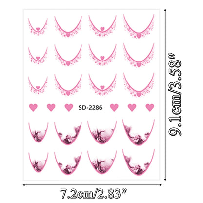 12 Sheets Gradient French Tip Nail Stickers Heart Design Nail Decals Self-Adhesive Manicure Stickers 12 Colors for DIY Nail Art